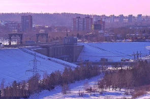 Webcam mit Blick auf den Damm des Wasserkraftwerks Irkutsk. Webcams Irkutsk online